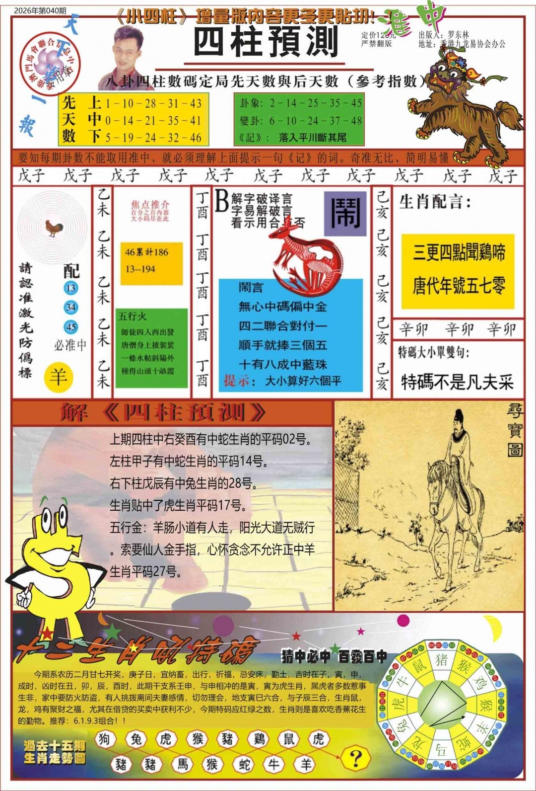 香港六合彩图纸：040期中四柱预测A