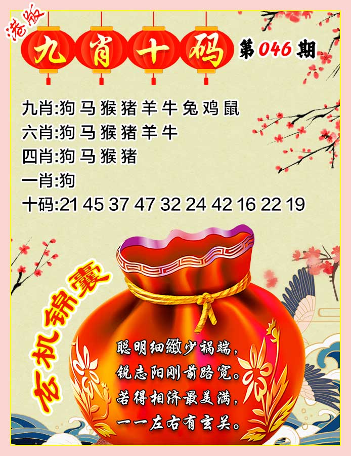 046期彩图大全：九肖十码