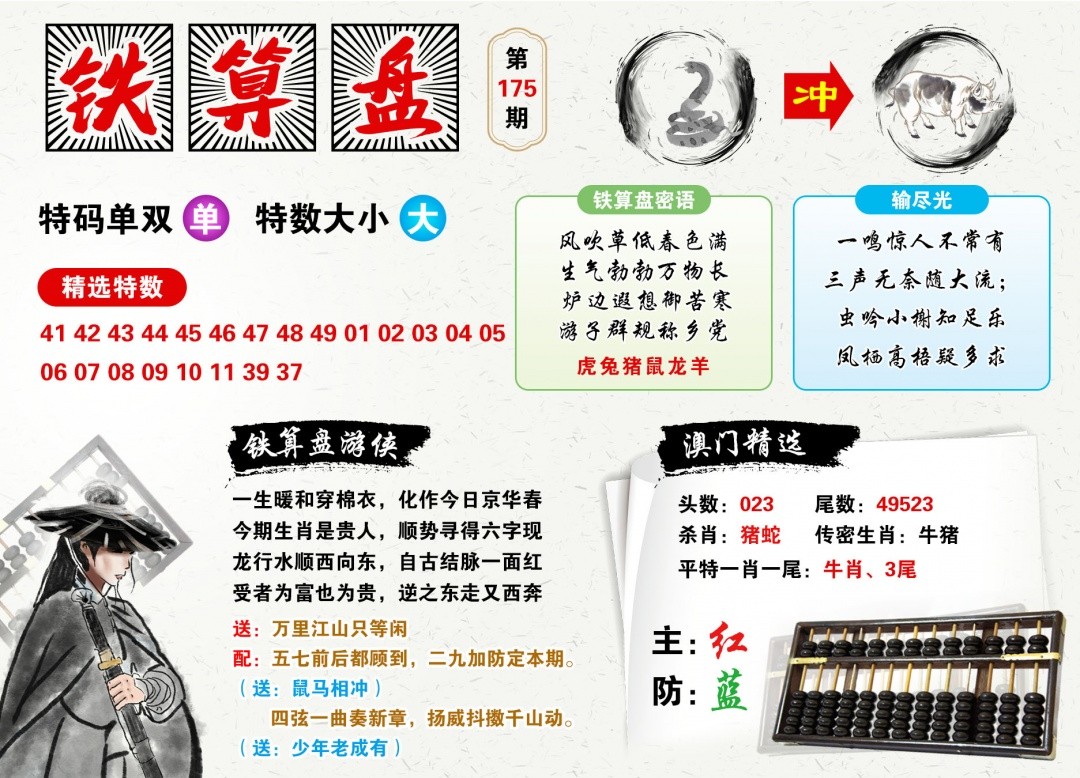澳门图库：175期澳门铁算盘