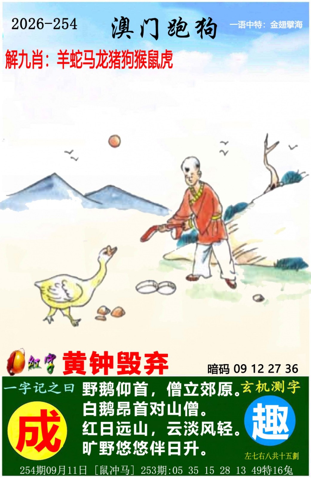 三中三254期：澳门跑狗图
