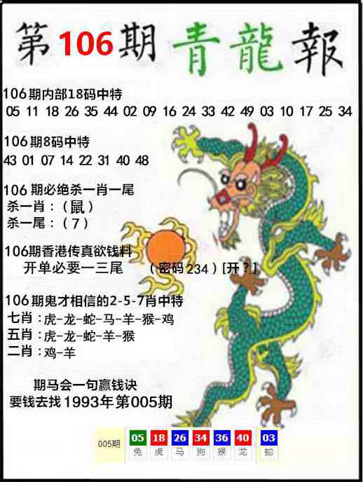 香港彩色图库106期：青龙报